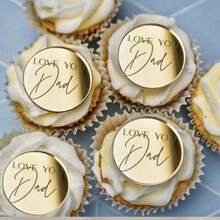 5 piezas/10 piezas/20 piezas Toppers redondos dorados "Feliz Día del Padre"/"Amo a Papá"/"Papá" para decorar cupcakes, adecuados para la fiesta de cumpleaños del Día del Padre y decoración de pasteles - Dorado - Ver 2