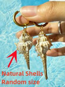 1 Cặp Hoa tai bằng thép không gỉ mạ vàng tự nhiên không đối xứng, Phụ kiện trang sức tự nhiên thời trang cho phụ nữ cho kỳ nghỉ bãi biển mùa hè - Nhiều màu - Xem 2