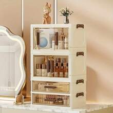 CASEGRACE 1pc Foldable Cosmetic Storage Cabinet - Large-Capacity Transparent File Storage Box, Large Drawer Unit, Suitable For Storing Cosmetics, Skincare Products, Documents, And Books
