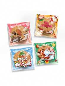 100 个圣诞糖果袋 - 可重新密封的 OPP 糖果和饼干袋，带有节日卡通图案，适合节日礼物、圣诞节 - 彩色 - 查看 3