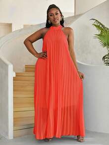 Astrid Plus Size Women's Sleeveless Solid Color Dress, Vacation Style - Burnt Orange - View 3