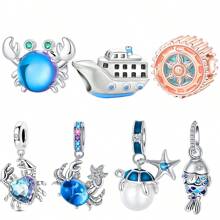 Silver Plated Charm Turtle Crab Small Fish Gear Ocean Series Charm Bead Is Suitable For Diy Female Bracelet Pendants