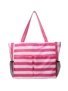 1Pc Beach Bag And Pool Bag. Has Airtight Pouch, Ton Of Pockets. Beach Tote Is Zippered, Water Repellent. Family Size Triped Waterproof Beach Tote Bag With Wet Pocket - Perfect For Pool, Gym, Grocery, And Travel, Tote Bags For Students, Multiple Compartments, Perfect For Beach, School, Work & Daily Use
