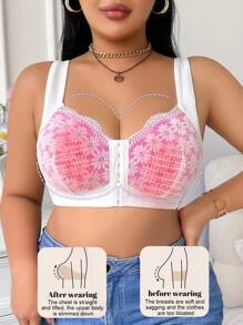 Plus Size Women Non-Wired Lace Patchwork Comfortable Everyday Bras