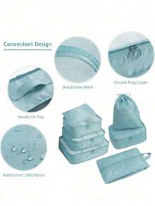 Juego de 9 en 1 Organizador de almacenamiento de viaje, cubos de embalaje plegables para el equipaje que incluyen bolsa de aseo, bolsa de maquillaje, bolsa de ropa interior, bolsa de zapatos, organizador de lencería y calcetines, bolsas de almacenamiento plegables para la ropa, adecuado para maletas