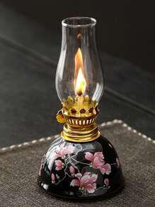 1pc Ceramic Enamel Floral Household Oil Lamp, Includes Lampshade, Adjustable Wick, For Indoor Use - Fuel Not Included, Suitable For Christmas, Easter, Festival, Valentine's Day, Gifts