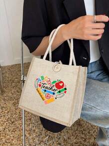 Bolsa de tela para maestras con diseño en forma de corazón e impresión de "Maestra", regalo perfecto para maestras mujeres, hermanas, niñas y sobrinas en el Día del Maestro, cumpleaños o Acción de Gracias