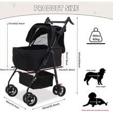 Carro para Mascotas,Carriola plegable para perros y gatos,4 Llantas Giro 360°,Plegable Rápido con Bolsa Portátil Desmontable,Ventana De Red,Forro Removible,4 en 1 Multifuncional
