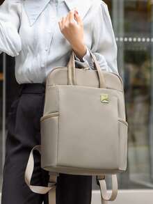 Women's Oxford Cloth Waterproof Laptop Backpack, Solid Color Outdoor Travel Backpack, Suitable For Girls, Students, Office Workers, Applicable For Work, Commuting, School, Business, Travel And Other Occasions - Khaki - View 3