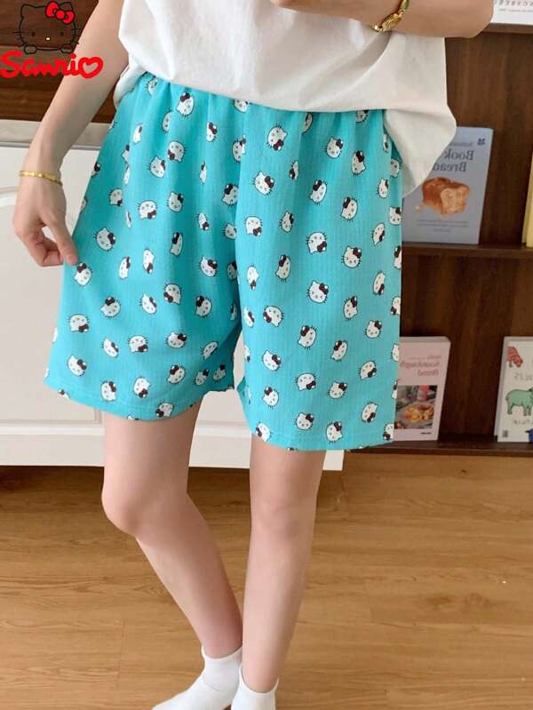 Sanrio 1pc (Authorized By Sanrio) Kt Cat Series Bubble Wrinkled Cartoon Cute Pajama Pants, Women Can Wear Casual Pants And Shorts At Home In Spring, Summer And Autumn.