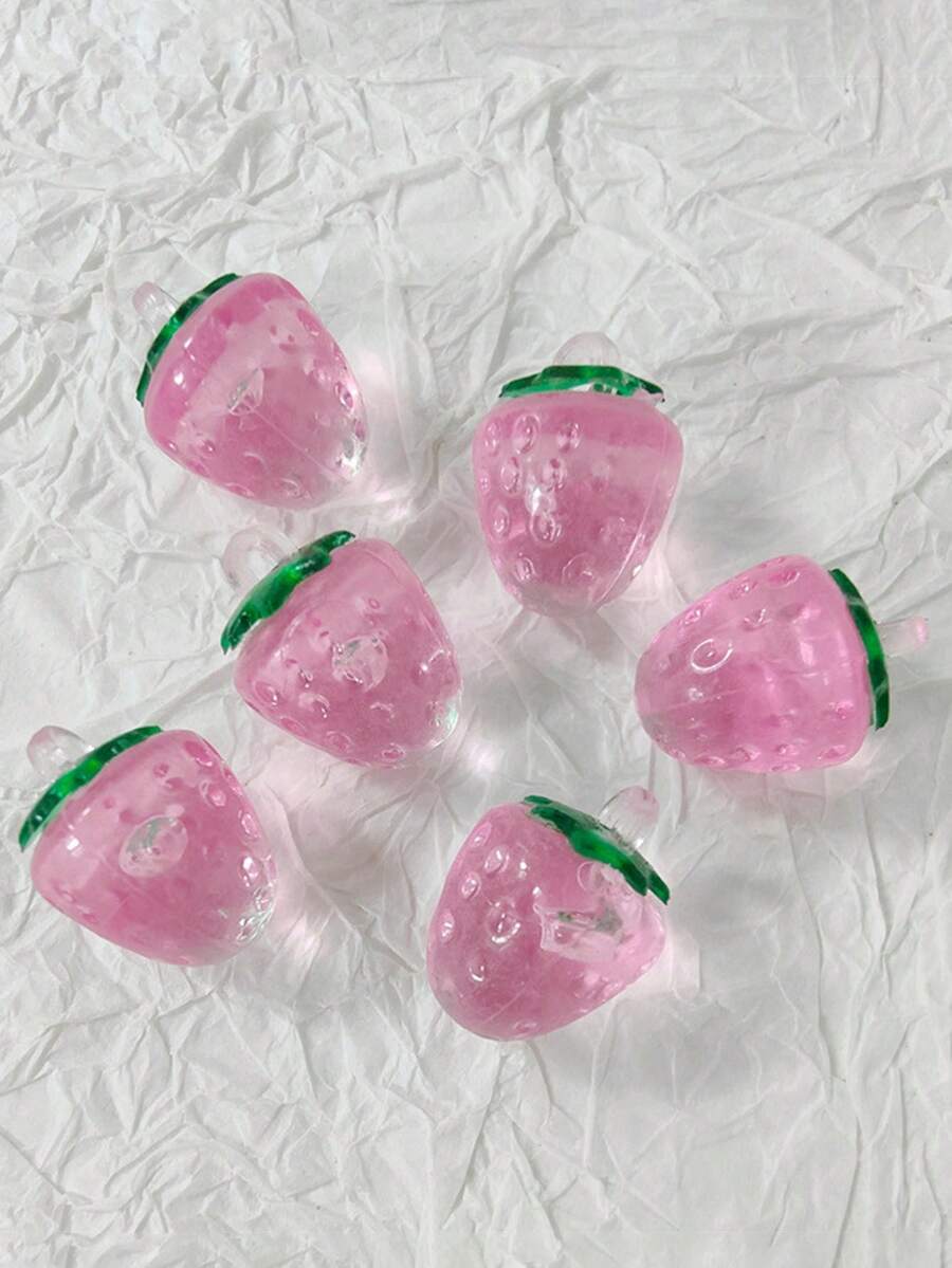 5pcs Cartoon Simulated Miniature Resin Strawberry Ornaments, DIY Keychain Decorations Accessory - Pink - View 1