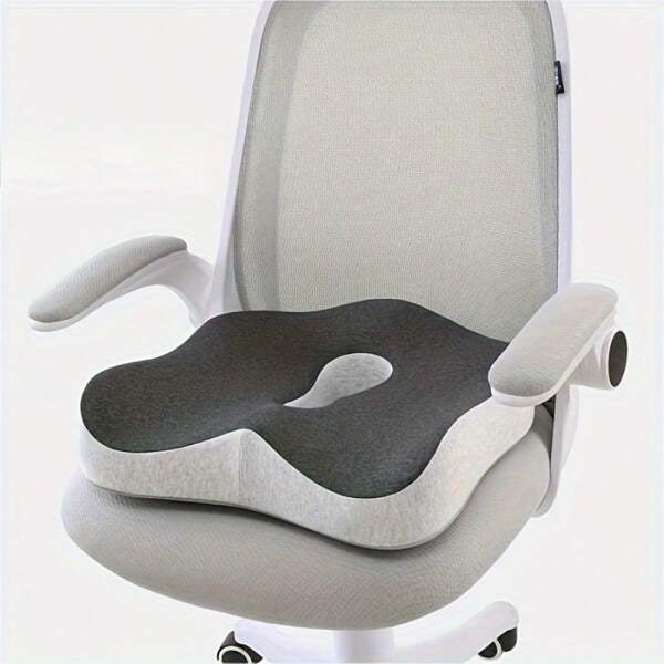 1pc Memory Foam Seat Cushion, Ergonomic Design For Prolonged Sitting - Office Chair, Home Office Desk, Car And Wheelchair Support - Relieves Pressure On Buttocks, Tailbone, Coccyx, And Sciatic Nerve - Gray/Black Knitted Fabric, Hand Wash Only