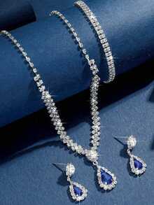 Women's Luxury Elegant Crystal Party Clutch, Shoulder Bag, Bracelet, Necklace, Earrings Set - Royal Blue - View 6