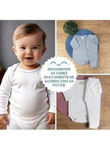 6 Piece Set Long Sleeve Bodysuit And Foot-Wrapped Trousers 100% Cotton Baby Boy And Girl Layette Newborn To 12 Months Motherhood 3 Trousers And 3 Bodysuits - 淺粉色 - 查看 6