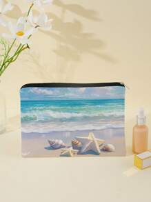 1 Stück Kosmetiktasche mit Reißverschluss und Strandmotiv, Kulturbeutel Organizer für Frauen, Geschenk für Freunde & Lehrer