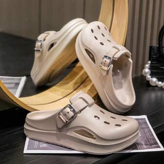 女士穿孔一脚蹬凉鞋，防滑夏季户外/室内拖鞋，有柔软感，2026 年新款沙滩人字拖