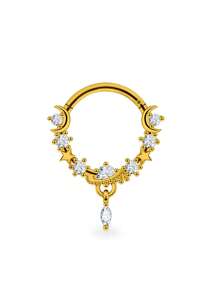 1/4 pièces Set d'anneaux de nez en acier inoxydable avec zircone cubique, boucle d'oreille et clou de nez minimaliste avec motif planète et goutte d'eau, accessoires unisexes