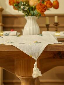 1pc Wheat Ear Embroidery Tassels Pointed Table Runner, Fresh Pastoral Style Embroidered Pointed Table Runner With Tassel Ball, Suitable For Birthday Party, Wedding, Party, Home Dining Table, TV Cabinet, Coffee Table, Living Room, Bedroom And Other Home Decor, Family Gathering Decor, Dining Table Decor, Aesthetic Room Decor - Multicolor - View 8