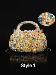 1pc Glittering Elegant Party Handbag, Luxury Women's Crystal Clutch Bag, Fashion Perfume Tote Bag, Handmade Sparkling Crystal Studded Purse, Suitable For Noble Ladies Attending Parties, Balls, Gatherings And Banquets (Fits 6.5" Phones) - Multicolor - View 3