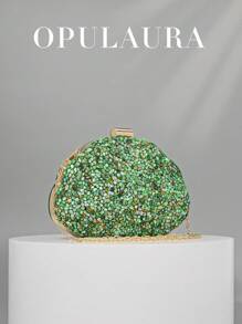 Borsa clutch da donna OpulAura, di lusso, decorata con cristalli, a forma di conchiglia, borsetta da cerimonia elegante, adatta per matrimoni, gala, eventi formali, abbinata bene con abiti da festa, vestiti luccicanti