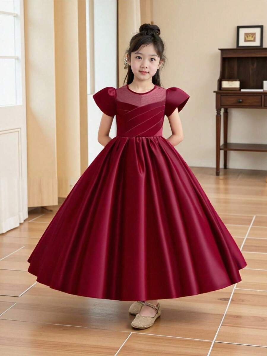 Tween Girls' Formal Linen Dress, Princess Formal Piano Recital Gown