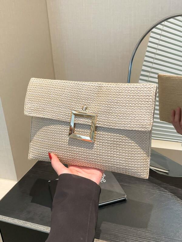 Sommer Stroh gewebte Clutch Tasche, Mode Damen Strandtasche, Partys Abend Kuvert Geldbörse, vielseitige Clutch mit Metallbeschlag Klappe Verschluss