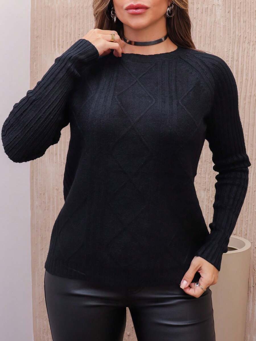 Premium Basic Detailed Knit Sweater Top - 黑色 - 查看 1