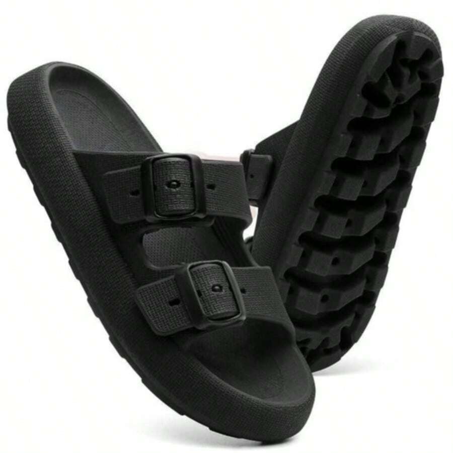Men's Slide Cloud Buckle Slippers New Arrival Comfortable Flat Sole - 黑色 - 查看 1