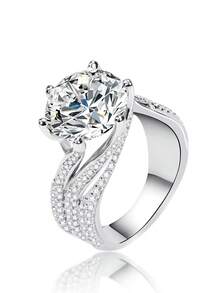 1 Piece Luxurious 1/3/5 Carat Round Moissanite Six-Prong Set Women's Wedding Ring, Featuring Lab-Created Diamonds, Plated With 18K White Gold On S925 Sterling Silver. This Ring Is Perfect For Weddings, Proposals, And As A Valentine's Day Or Anniversary Gift - Silver - View 10