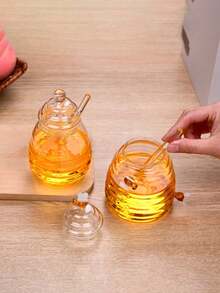 Tarros de cristal de miel con forma de panal con cucharita y tapa. Potes de miel de cristal pesado y transparente, recipientes para miel, mermelada, jalea, sirope para el hogar y la cocina - Multicolor - Ver 10