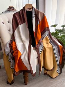 1 件女士几何印花仿丝围巾，时尚百搭防晒披肩，旅行和日常装饰，春秋