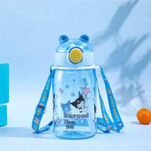 Sanrio 1pc Sanrio Kuromi Themed Kids Water Bottle, Cute & Portable Summer Cup For School, Cartoon Design With Straw