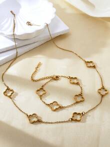 TONSI 1pc Fashion 18K Gold Plated Stainless Steel Elegant Four Leaf Clover Bracelet Necklace, Hypoallergenic Jewelry Suitable For Women, Gift Box