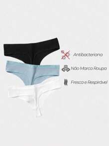 Kit com 5 Calcinhas em Algodão Fio Dental Canelado Confortável Moda Íntima Feminina Conforto