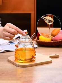 Tarros de cristal de miel con forma de panal con cucharita y tapa. Potes de miel de cristal pesado y transparente, recipientes para miel, mermelada, jalea, sirope para el hogar y la cocina - Multicolor - Ver 4