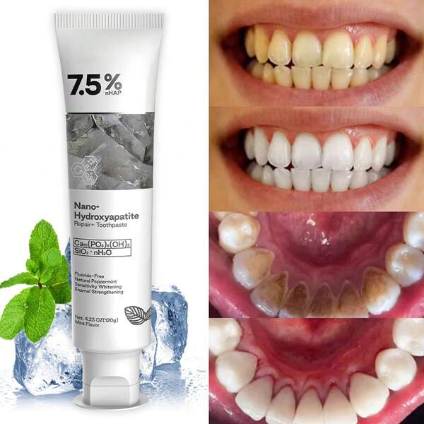 BARUBT Pasta de dientes de apatita de nano sin fluoruro - Elimina el mal aliento, blanquea y abrillanta, limpia las manchas y elimina los dientes amarillos, ingredientes derivados de plantas para el cuidado oral