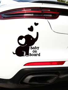 1pc Silver Reflective Baby On Board Car Sticker With Elephant And Heart Pattern, Window Glass Decorative Warning Decal For Baby Stroller - White - View 8