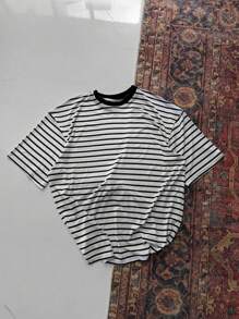 Camiseta casual de cuello redondo de manga corta a rayas para hombres, para el verano