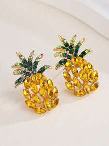 1 对创意菠萝耳钉，适合女性夏季海滩配饰 - 金色 - 查看 2