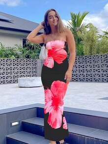 فستان نسائي أنيق للصيف، للإجازات، للحفلات، مطبوع بالأزهار بتصميم أنبوبي، فستان التنين مناسب للعمل والمكتب في أي وقت