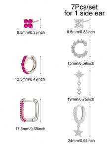 7 Stück/Set Ohrringe für Frauen, goldfarbene Ohrklemme mit Zirkonia, Ohrstecker, Creolen, Ohrringe für Frauen, Schmuckzubehör für den Strandurlaub - 7 Stück/Set (für 1 Seitenohr) - Übersicht 8