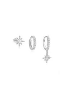 1/3 Stücke Set Kleine Creolen Ohrringe für Frauen in Goldplattierung, glänzende Stern-Creolen mit Kubikzirkoniabesatz für Ohrknorpel, Ohrpiercing-Schmuck für Frauen und Mädchen als Geschenk