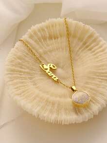 Customized Name Necklace, European And American Style Resin Embossed Jewelry, Lucky Forget-Me-Not Pendant Necklace, Elegant Women Jewelry Gift For Mother's Day, Birthday Gift For Girlfriend, Christmas Gift Necklace - Gold - View 2