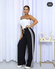 PANTALONA COM LISTRA LATERAL - Preto - Visão 1