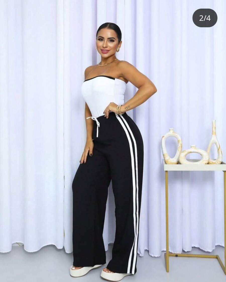 PANTALONA COM LISTRA LATERAL - Preto - Visão 1