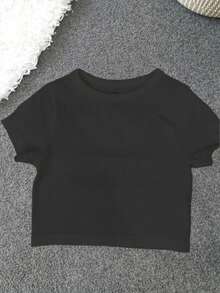 Crop Tops Básicos de Manga Corta para Mujer – Diseño Acanalado, Estilo Casual Minimalista y Versátil – Combinación de Colores Neutros (Blanco, Beige y Negro) – Ideal para Looks de Diario, Oficina, o Salidas – Tejido Cómodo y Suave al Tacto que Se Ajusta Perfectamente al Cuerpo – Perfectos para Primavera, Verano y Otoño – Prenda Esencial para Cualquier Clóset"  Liso  Casual  Fiesta    Canalé - Negro - Ver 1