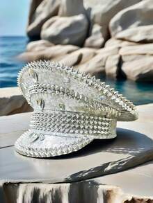 1pc Shiny Vintage Cute Elegant Street Style Polyester (Polyester) Holiday Rhinestone Sequin Sailor Cap Army Cap For Festival, Birthday Party, Anniversary, Graduation Party, Theme Party, Back To School, Summer Music Festival, Burning Man Celebration - Multicolor - View 5