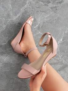 Women'S Wedge Sandals Open Toe Buckle Ankle Strap Comfortable Work Wedding Party Pumps Heel Sandals Dressy Summer Shoes - 藕粉色 - 查看 4