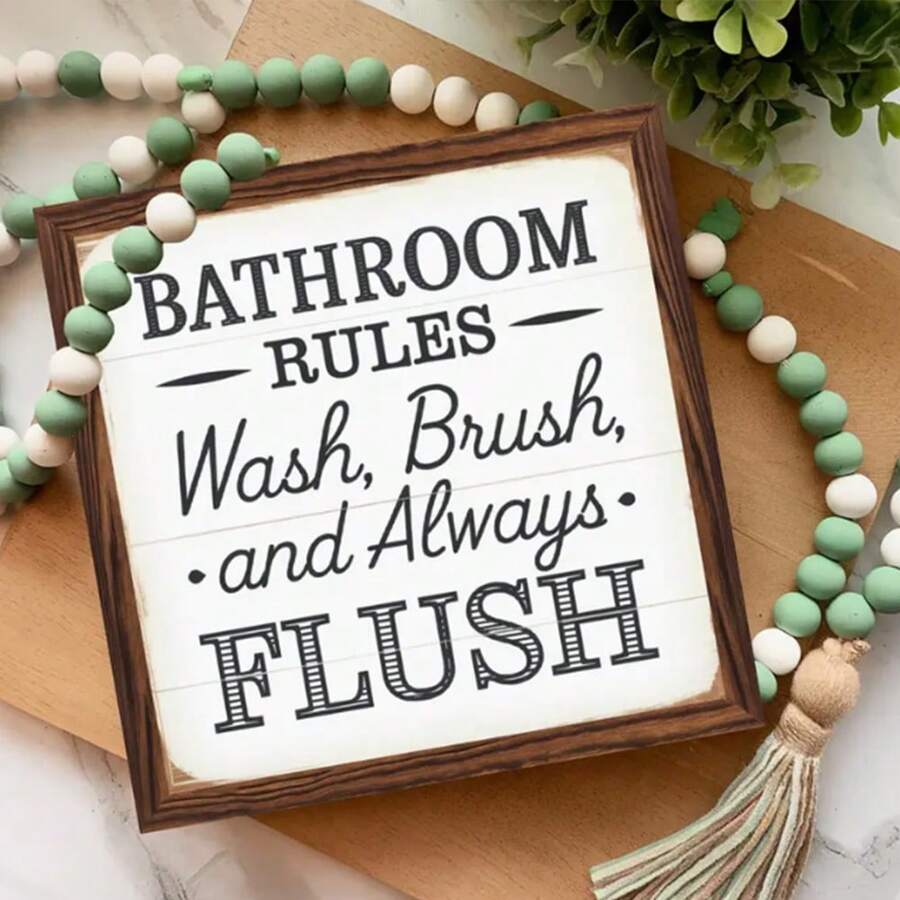 1pc/2pcs Set, Bathroom Decor: Clean And Wipe, Always Keep The Wooden Frame Intact, For Bathroom Decor, Bathroom Gift, Hot Tub Wall Decor, Home Decor, 8x8 Inches - Multicolor-sawtooth Hook - View 1