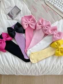 2025 Girls Princess Big Bow Mid-Calf Socks, Soft Polyester, Suitable For Summer And Winter - Multicolor - View 1